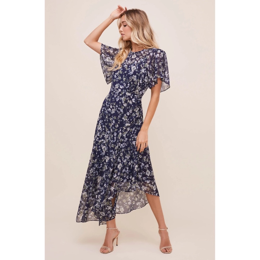 ASTR Navy Floral Midi Dress